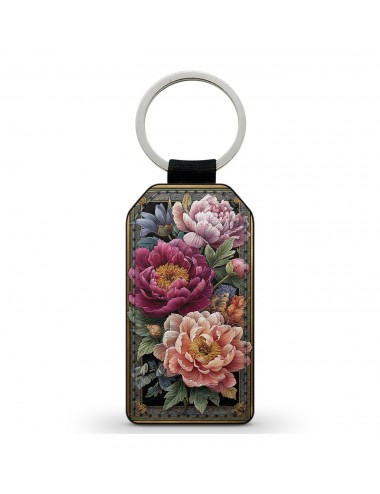 Porte-Clés en simili cuir Fleurs Pivoines Vintage 