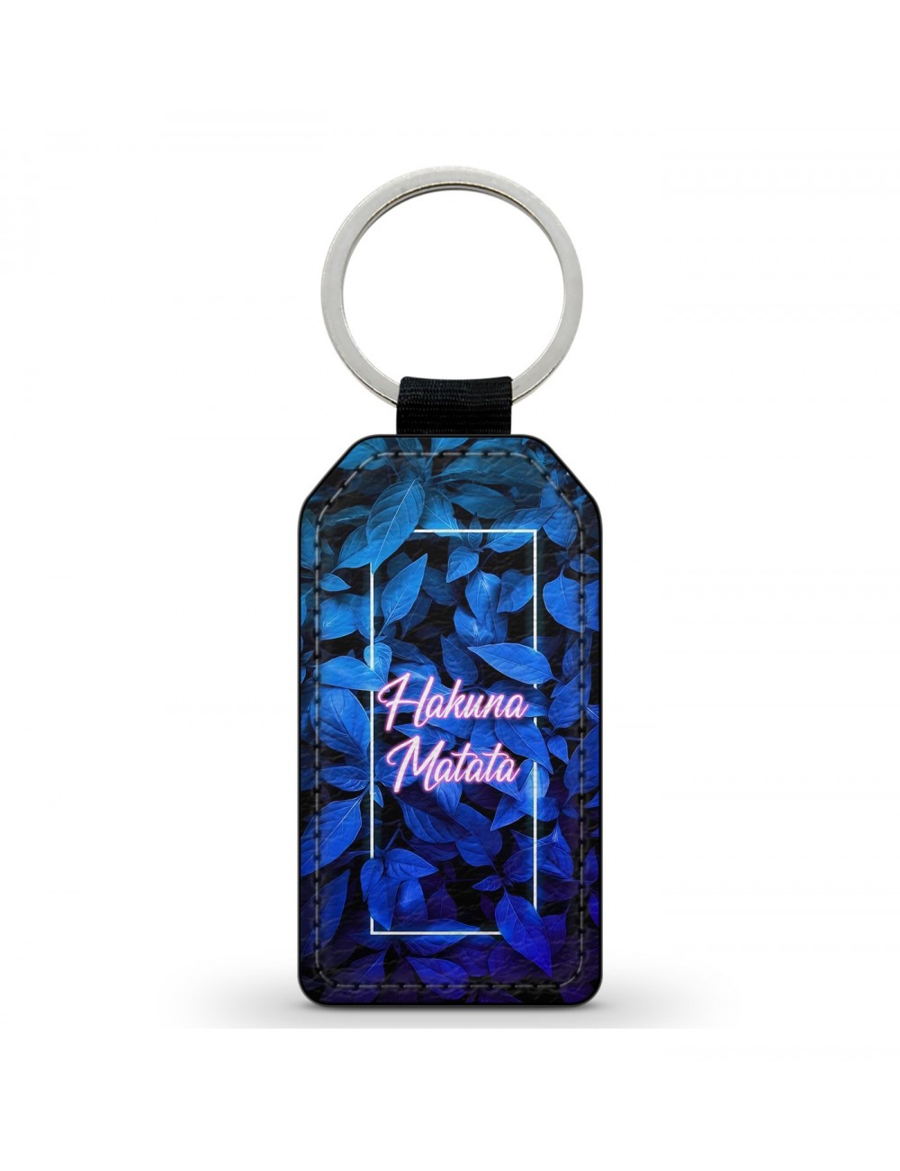 Porte-Clés en simili cuir Hakuna Matata Jungle Bleue Néon 