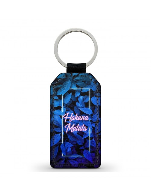 Porte-Clés en simili cuir Hakuna Matata Jungle Bleue Néon 