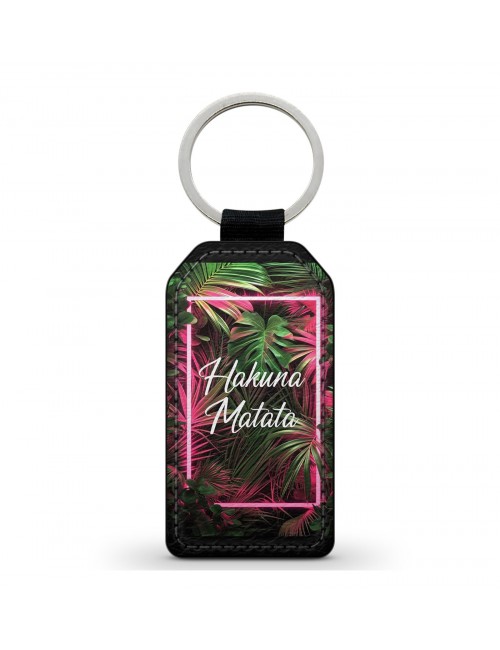 Porte-Clés en simili cuir Hakuna Matata Jungle Néon Rose 