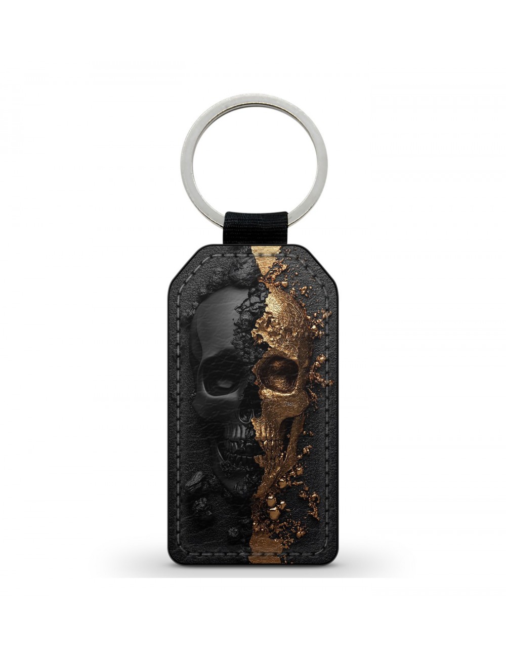 Porte-Clés en simili cuir Tête de Mort Skull Dorée Or 