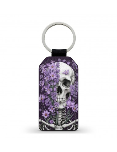 Porte-Clés en simili cuir Tête de Mort Skull Fleurs Gothique (20) 