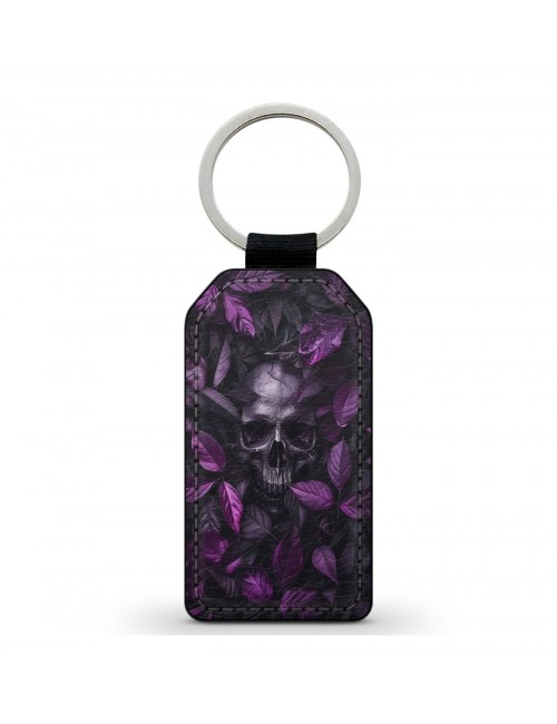 Porte-Clés en simili cuir Tête de Mort Skull Fleurs Gothique (22) 