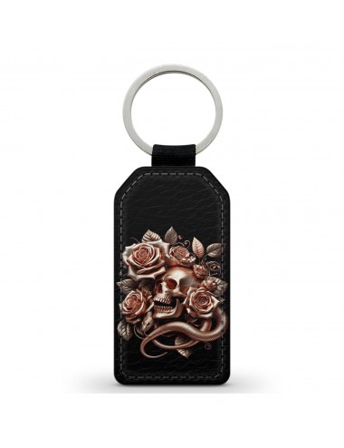 Porte-Clés en simili cuir Tête de Mort Skull Fleurs Gothique (23) 