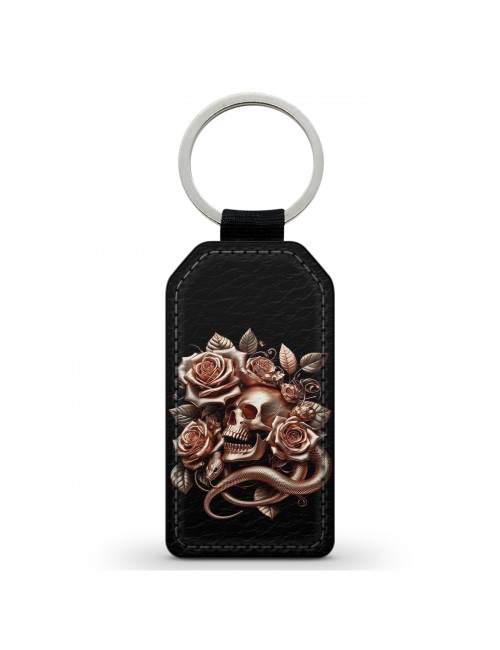 Porte-Clés en simili cuir Tête de Mort Skull Fleurs Gothique (23) 