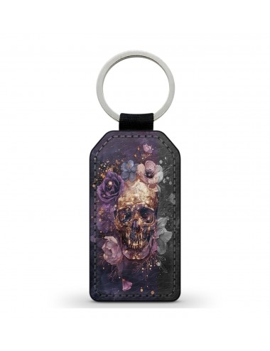 Porte-Clés en simili cuir Tête de Mort Skull Fleurs Gothique (24) 