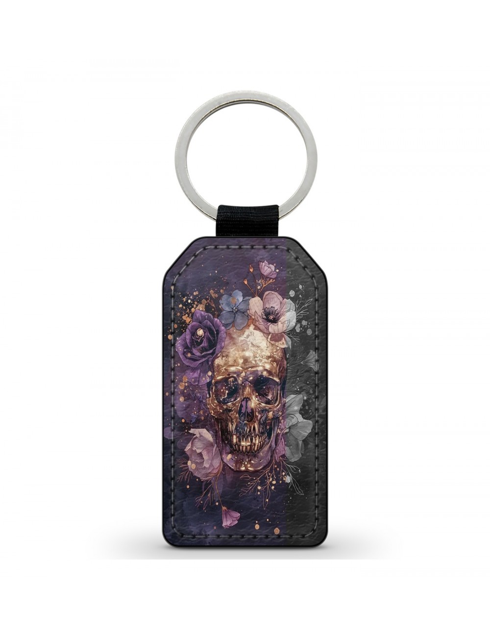 Porte-Clés en simili cuir Tête de Mort Skull Fleurs Gothique (24) 