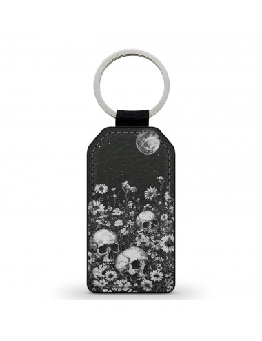 Porte-Clés en simili cuir Tête de Mort Skull Fleurs Gothique (25) 