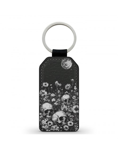 Porte-Clés en simili cuir Tête de Mort Skull Fleurs Gothique (25) 