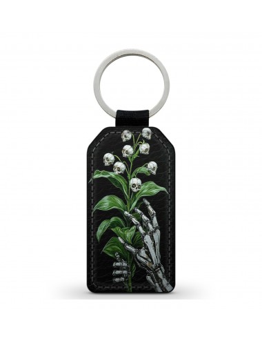 Porte-Clés en simili cuir Tête de Mort Skull Fleurs Gothique (26) 