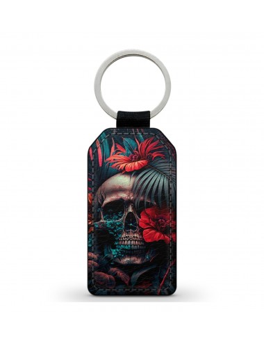 Porte-Clés en simili cuir Tête de Mort Skull Fleurs Gothique (27) 