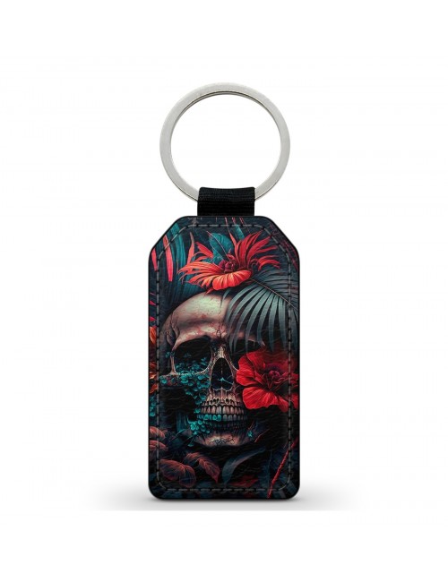 Porte-Clés en simili cuir Tête de Mort Skull Fleurs Gothique (27) 