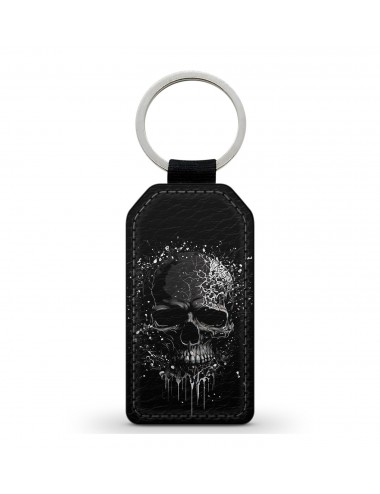 Porte-Clés en simili cuir Tête de Mort Skull Fleurs Gothique Destroy 