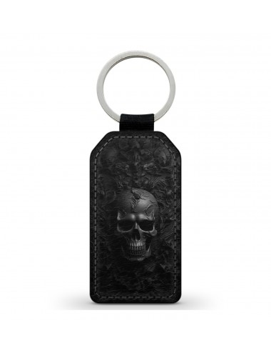 Porte-Clés en simili cuir Tête de Mort Skull Fleurs Gothique Moulures 