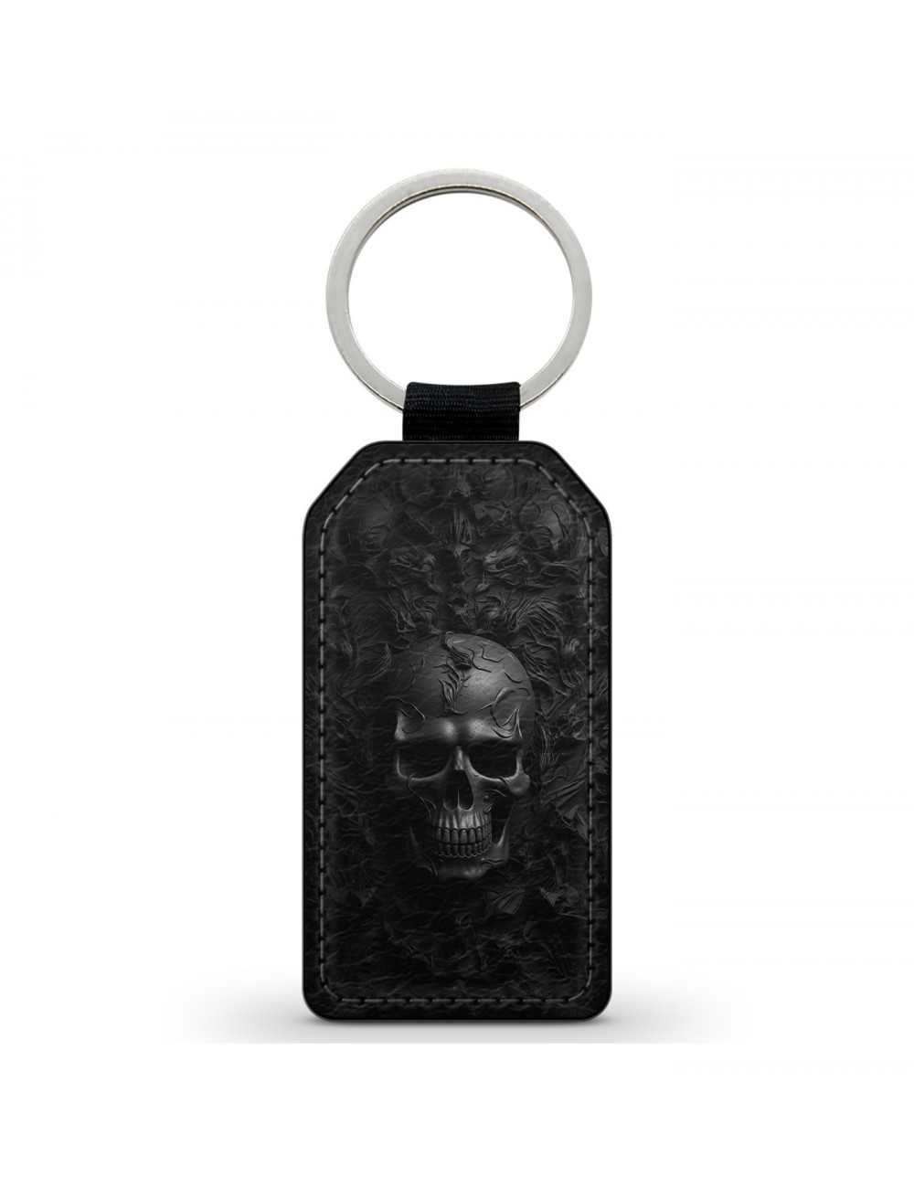 Porte-Clés en simili cuir Tête de Mort Skull Fleurs Gothique Moulures 