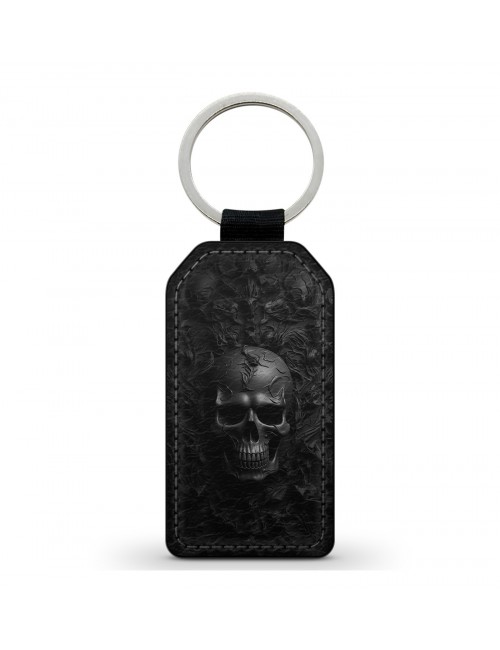 Porte-Clés en simili cuir Tête de Mort Skull Fleurs Gothique Moulures 