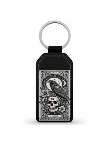 Porte-Clés en simili cuir Tête de Mort Skull Fleurs Gothique Tarot 