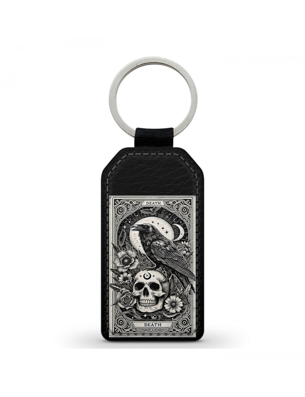 Porte-Clés en simili cuir Tête de Mort Skull Fleurs Gothique Tarot 
