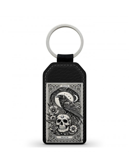 Porte-Clés en simili cuir Tête de Mort Skull Fleurs Gothique Tarot 