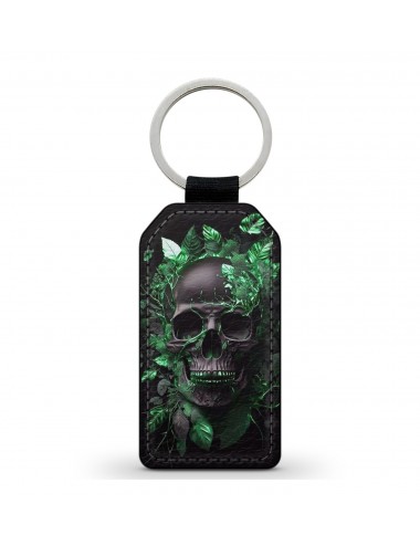 Porte-Clés en simili cuir Tête de Mort Skull Fleurs Gothique Vert 