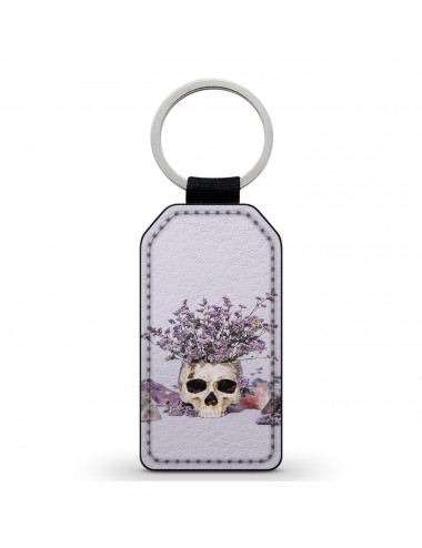 Porte-Clés en simili cuir Tête de Mort Skull Fleurs Gothique Violet 