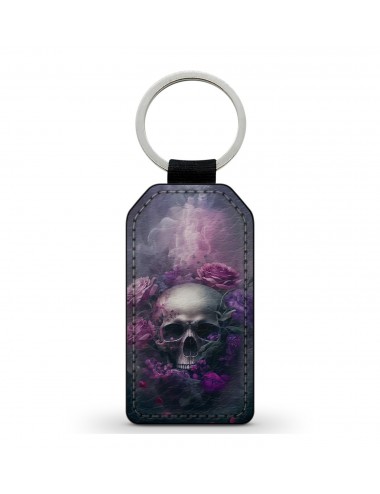 Porte-Clés en simili cuir Tête de Mort Skull Fleurs Roses Gothique 
