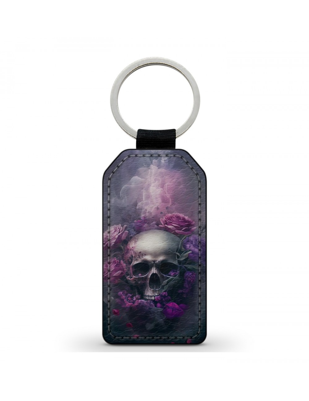 Porte-Clés en simili cuir Tête de Mort Skull Fleurs Roses Gothique Porte-Clés en simili cuir Tête de Mort Skull Fleurs Roses Gothique