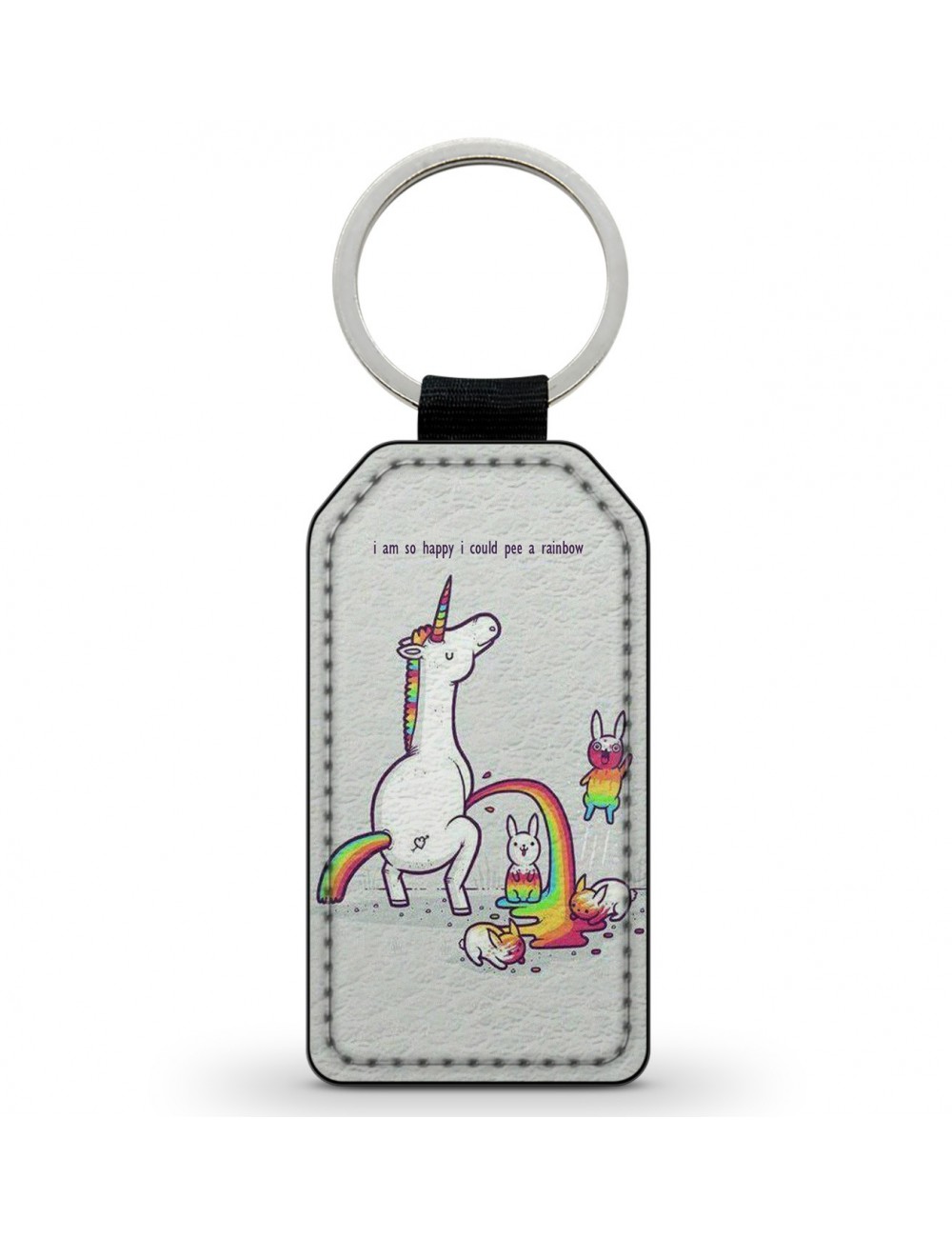 Porte-Clés Clefs Keychain Simili Cuir Unicorn Licorne I'm so happy I could pee a rainbow  