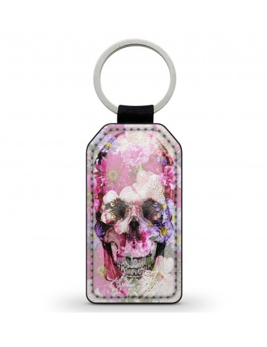 Porte-Clés Clefs Keychain Simili Cuir Skull Fleurs Flowers Tête de Mort  