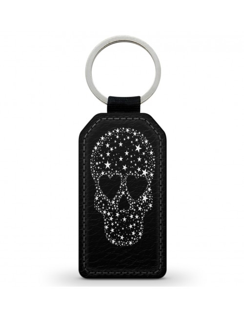 Porte-Clés Clefs Keychain Simili Cuir Skull Tête de Mort Étoiles Stars  