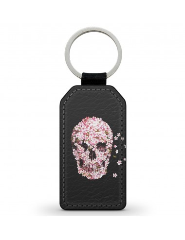 Porte-Clés Clefs Keychain Simili Cuir Skull Tête de mort Fleurs Flowers  
