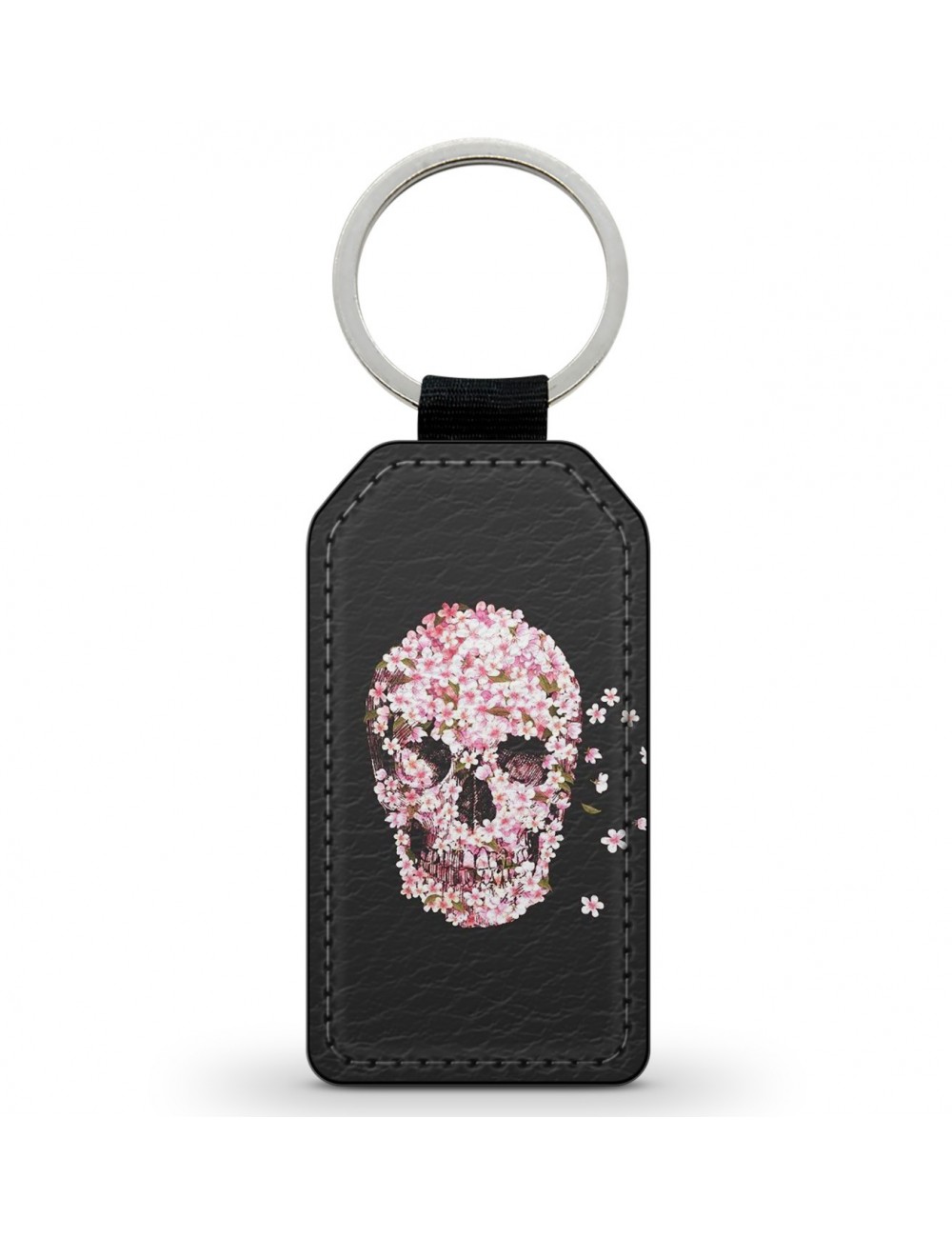 Porte-Clés Clefs Keychain Simili Cuir Skull Tête de mort Fleurs Flowers  