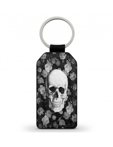 Porte-Clés Clefs Keychain Simili Cuir Skull Tête de Mort Roses Fleurs  