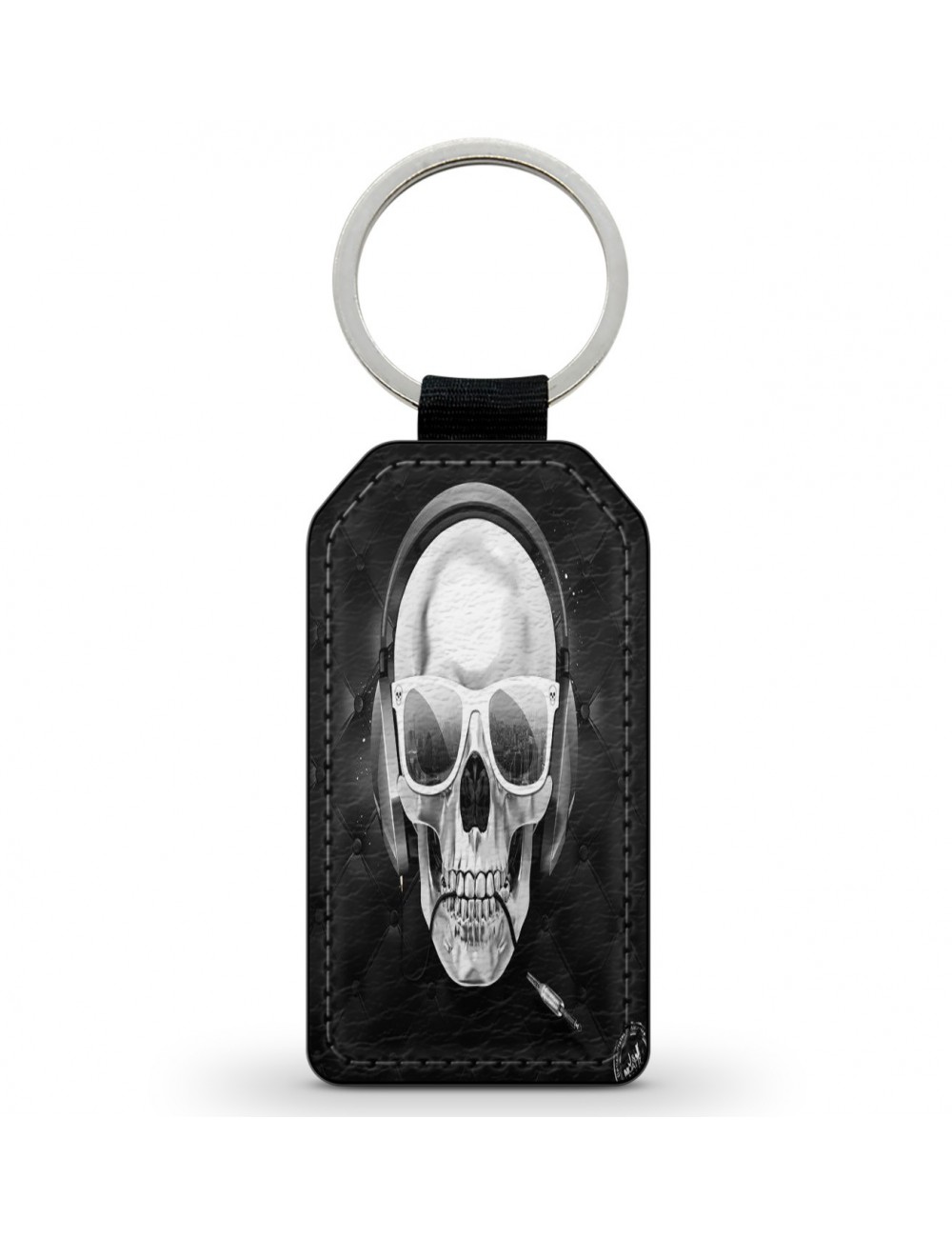 Porte-Clés Clefs Keychain Simili Cuir Skull Music Tête de Mort  