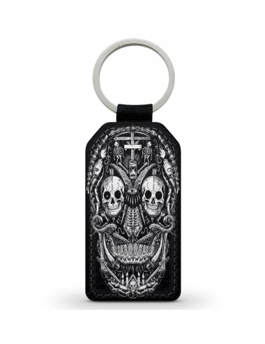 Porte-Clés Clefs Keychain Simili Cuir Skull Gothique Tête de Mort  