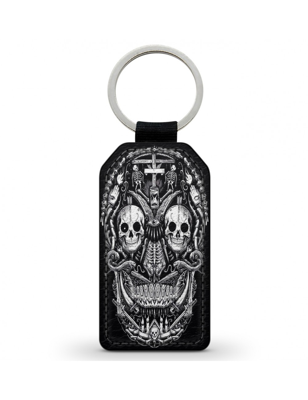 Porte-Clés Clefs Keychain Simili Cuir Skull Gothique Tête de Mort  