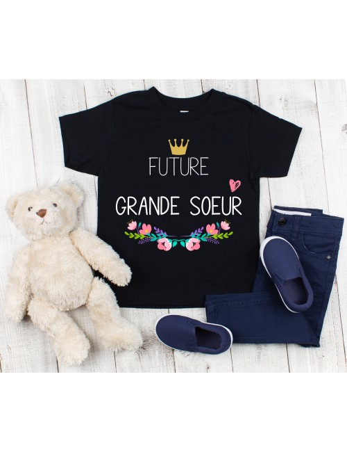 T-Shirt noir pour enfant fille Future grande soeur licorne kawaii 