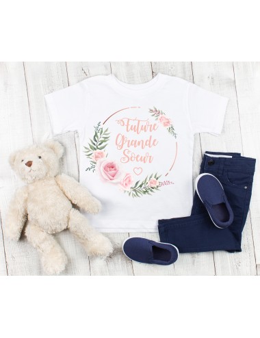 T-Shirt blanc pour enfant fille couronne végétale de roses 