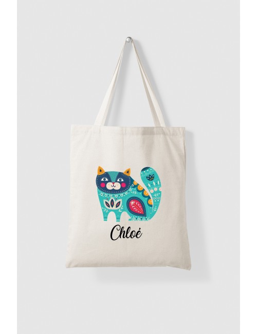 Tote Bag Sac en coton personnalisable - Enfant crèche école - personnalisé - Chat Art Animal 