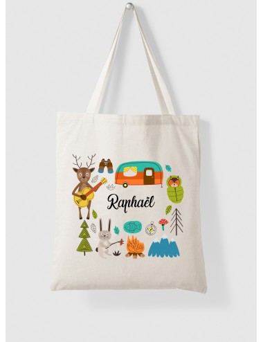 Tote Bag Sac en coton personnalisable - Enfant crèche école - personnalisé - Les animaux de la forêt camping 