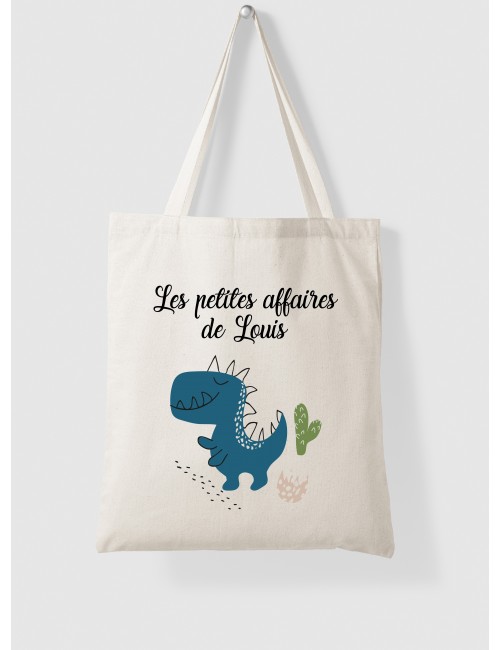 Tote Bag Sac en coton personnalisable - Enfant crèche école - personnalisé - Les petites affaires de prénom Dinosaure Animal 