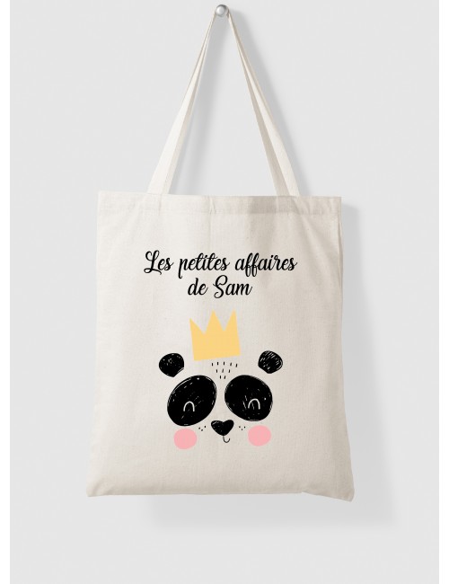 Tote Bag Sac en coton personnalisable - Enfant crèche école - personnalisé - Les petites affaires de prénom Panda Roi Animal 