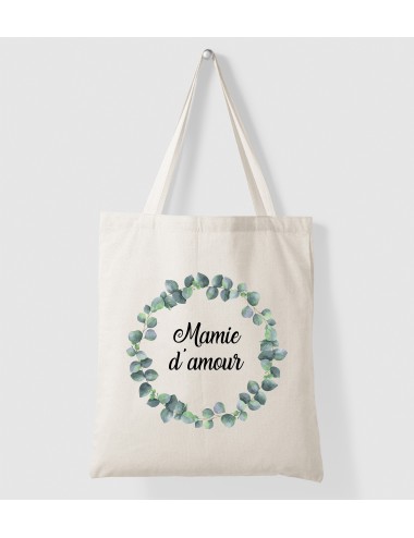 Tote Bag Sac en coton personnalisable - Enfant crèche école - personnalisé - Mamie d'amour couronne de fleurs 
