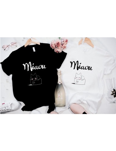 T-Shirt blanc ou noir pour femme Miaou Chat 