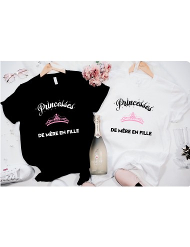 T-Shirt blanc ou noir pour femme princesses de mère en fille 