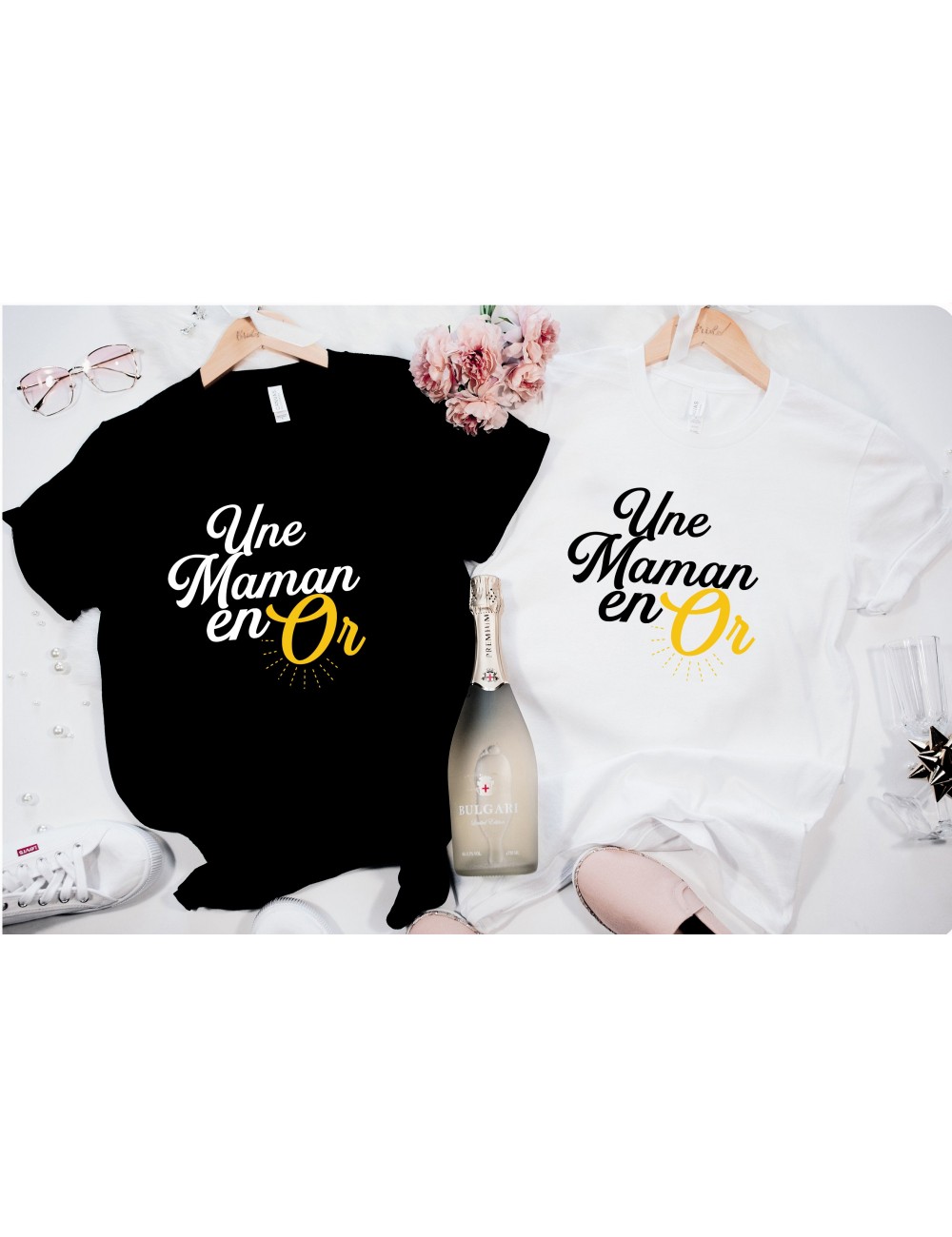 T-Shirt blanc ou noir pour femme Une maman en or 