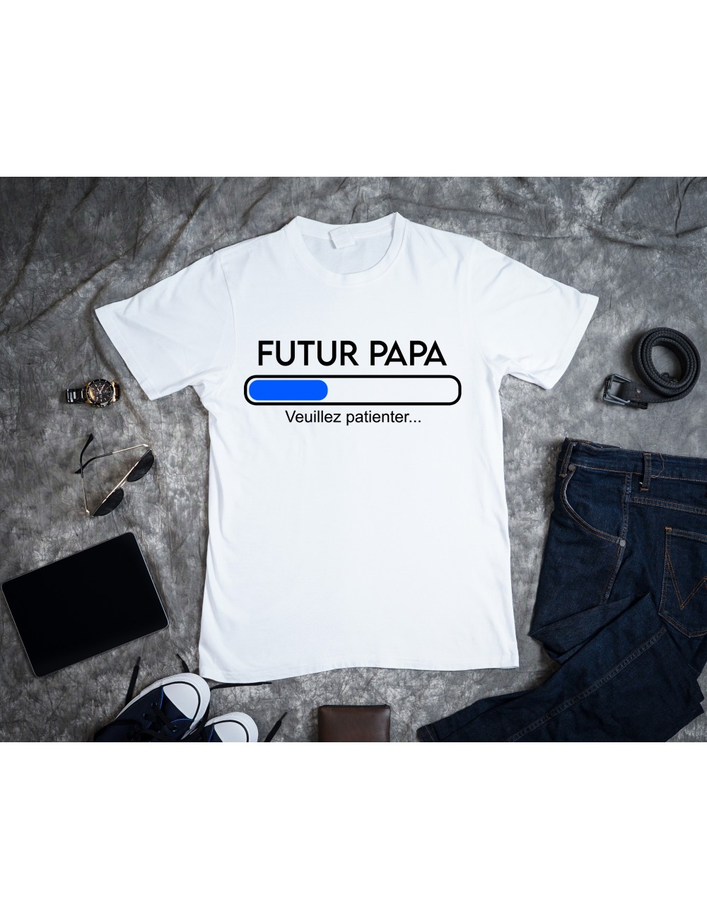 T-Shirt Blanc pour homme futur papa veuillez patientez 