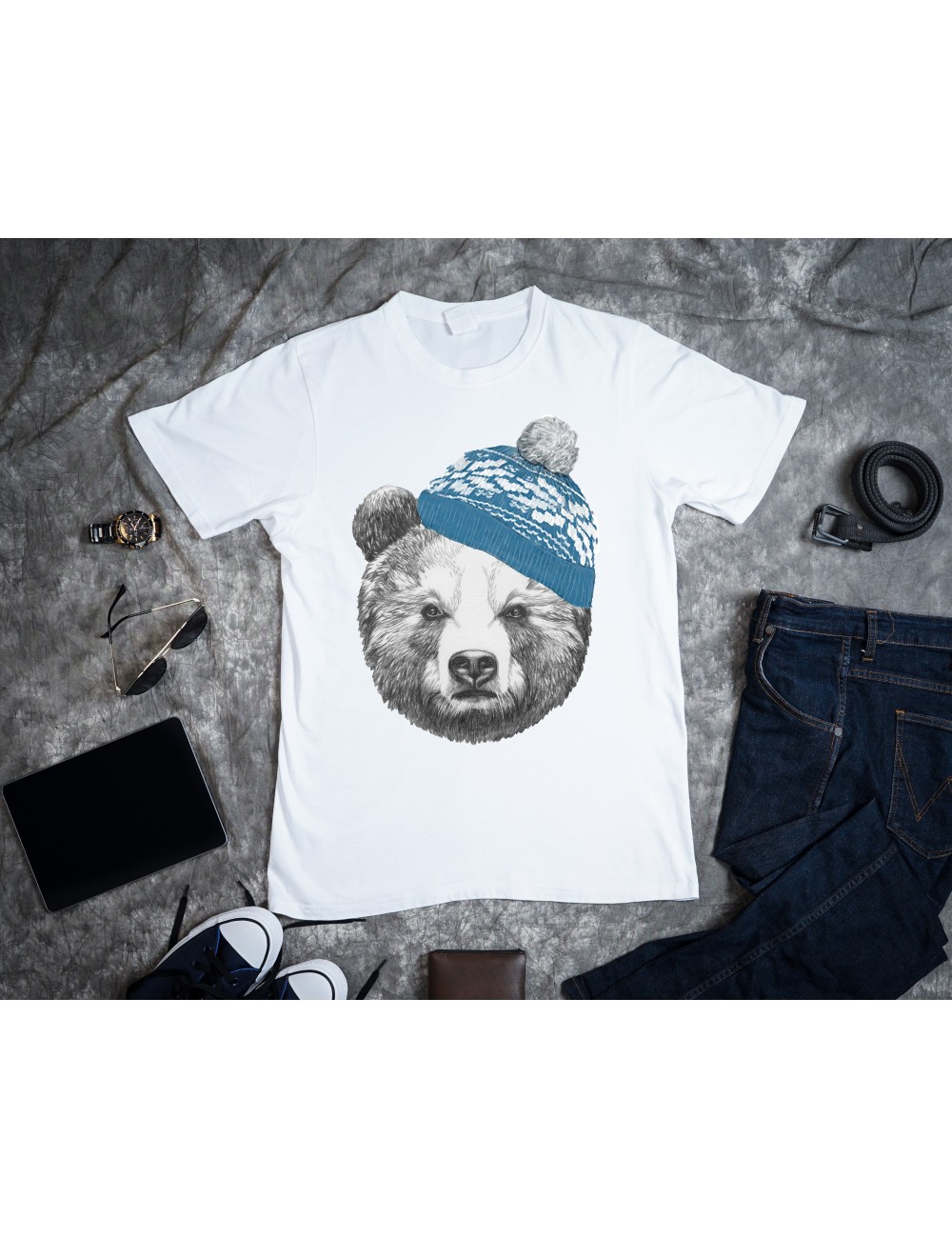 T-Shirt Blanc pour homme homme ours de noel 