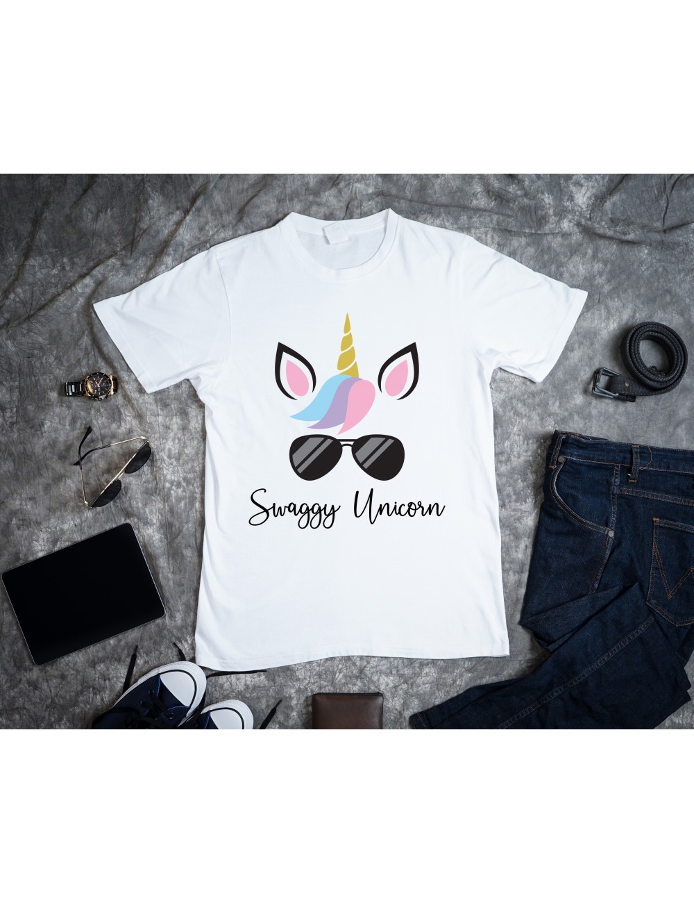 T-Shirt Blanc pour homme swaggy unicorn licorne 