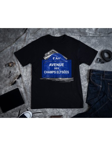 T-Shirt Noir pour homme avenue des champs elysées paris 